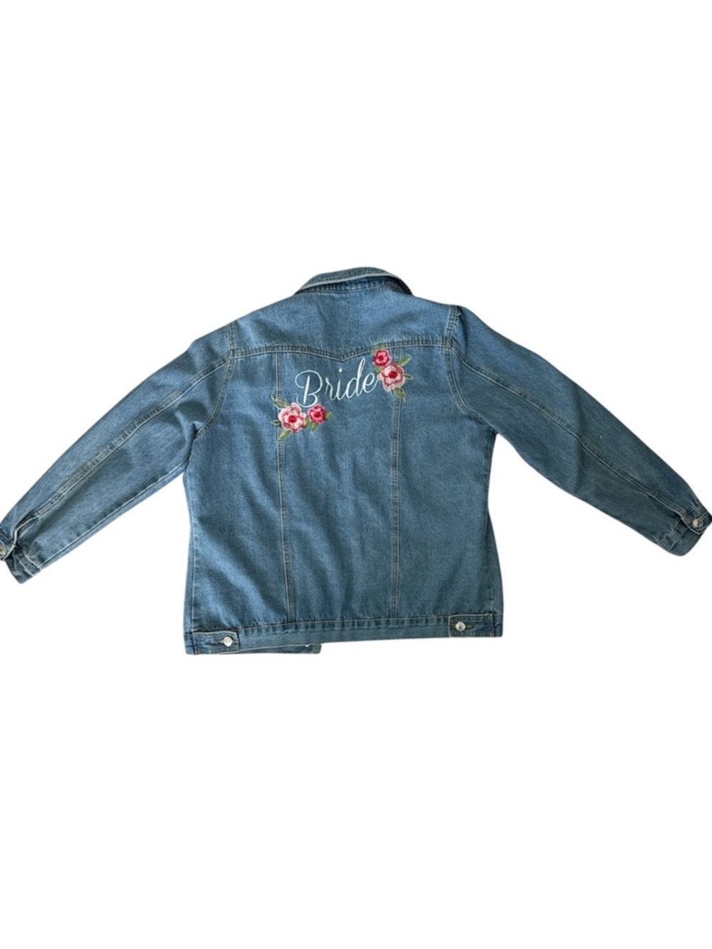 Embroidered 'Bride' Blue Denim Jacket Large